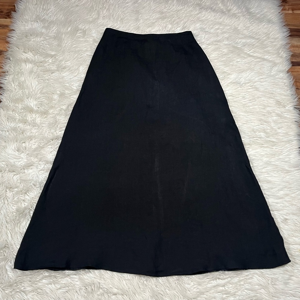 Le' AL.X 100% Linen Maxi A-Line Skirt Black Floor Length Lagenlook Minimalist